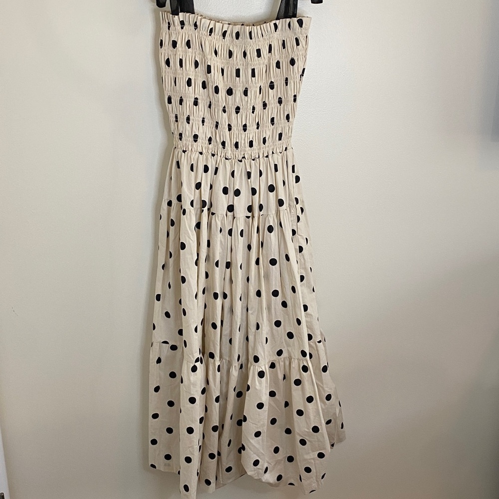 En Saison Black and Cream Polka Dot Midi Dress Smoked Tiered Cottagecore Large - Picture 8 of 8